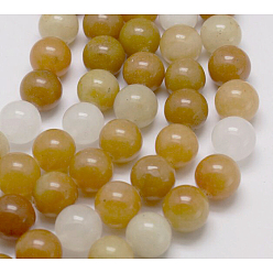 Verge D'or Naturelles jade jaune brins de perles, ronde, verge d'or, 10mm, Trou: 1mm, Environ 39 pcs/chapelet, 15.3 pouce
