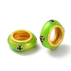 Lawn Green Rack Plating Alloy Enamel European Beads, Cadmium Free & Lead Free, Large Hole Beads, Rondelle, Matte Gold Color, Lawn Green, 10x4mm, Hole: 5.5mm