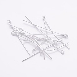 Silver Iron Eye Pin, Cadmium Free & Lead Free, Silver, 35x0.7mm, Hole: 2mm, about 7000pcs/1000g