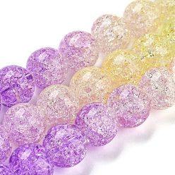 Orchid Spray Painted Crackle Glass Beads Strands, Gradient Color, Segmented Multi-color Beads, Round, Orchid, 10mm, Hole: 1mm, about 38pcs/strand, 15.28 inch(38.8cm)
