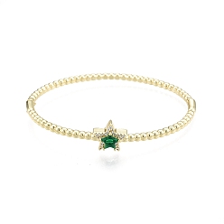 Green Cubic Zirconia Star Hinged Bangle, Real 18K Gold Plated Brass Jewelry for Women, Green, Inner Diameter: 2x2-3/8 inch (4.95x5.9cm)