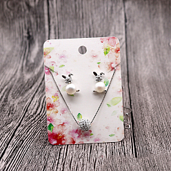 Flower Paper Display Cards, for Earrings, Necklaces, Rectangle, Sakura Pattern, 7x5cm
