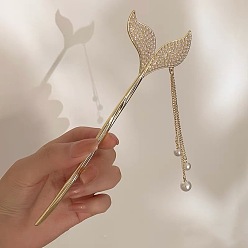 Golden comprehensive pearl fishtail hairpin Заколка-кисточка с хвостом русалки, жемчугом и стразами для прически ханьфу