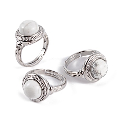 Говлит Круглые регулируемые кольца из натурального говлита, латунные кольца с платиновым покрытием для женщин и мужчин, внутренний диаметр: 18 мм