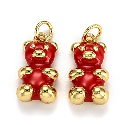 Red Real 18K Gold Plated Brass Pendants, with Enamel and Jump Rings, Long-Lasting Plated, Bear, Red, 17.5x9x5mm, Jump Ring: 5x1mm, 3mm Inner Diameter