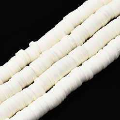 Floral White Handmade Polymer Clay Beads Strands, for DIY Jewelry Crafts Supplies, Heishi Beads, Disc/Flat Round, Floral White, 6x0.5~1mm, Hole: 1.8mm, about 290~320pcs/strand, 15.75 inch~16.14 inch(40~41cm)