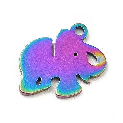 Rainbow Color Ion Plating(IP)  201 Stainless Steel Pendants, Elephant Charms, Rainbow Color, 10.5x12x1mm, Hole: 1.2mm