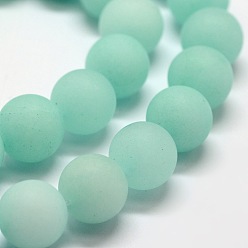 Pale Turquoise Frosted Natural Malaysia Jade Round Beads Strands, Dyed, Pale Turquoise, 10mm, Hole: 1mm, about 38pcs/strand, 15.7 inch