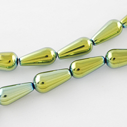 Green Plated Non-magnetic Synthetic Hematite Beads Strands, Grade A, teardrop, Green Plated, 12x6x6mm, Hole: 1mm