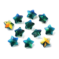 Dark Green Glass Charms, Faceted Star, Dark Green, 13x13.5x7mm, Hole: 1.2mm