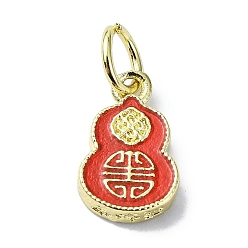 Red Rack Plating Brass Enamel Pendants, with Jump Ring, Long-Lasting Plated, Lead Free & Cadmium Free, Real 18K Gold Plated, Gourd Charm, Red, 11x7x2mm, Hole: 3.4mm