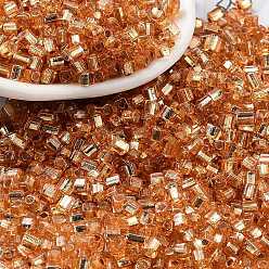 Dark Orange Glass Seed Beads, Silver Lined, Square, Dark Orange, 3~3.5x2.5~3x2.5~3mm, Hole: 1mm, about 10714pcs/pound