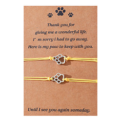 B00462 Yellow Line Colorful Cat Paw Print Friendship Bracelet Handmade Woven Blessing Cord
