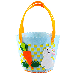 Rabbit Easter Theme Non-woven Fabrics Baskets Kits, with Plastic Pin, Yarn and Adhesive Back, for Storing Home Fruit Snack Vegetables, Children Toys, Colorful, Rabbit Pattern, 145x105x210mm