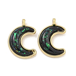 Черный Подвески из полупрозрачной смолы, латунные подвески в виде полумесяца с золотой фольгой, реальный 18 k позолоченный, долговечный, без кадмия и без свинца, чёрные, 16.5x11.5x3 мм, отверстие : 1.5 мм