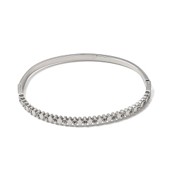 Stainless Steel Color 304 Stainless Steel Crystal Rhinestone Horse Eye Hinged Cuff Bangles for Women, Stainless Steel Color, Inner Diameter: 2.36x1.99 inch(6x5.05cm)