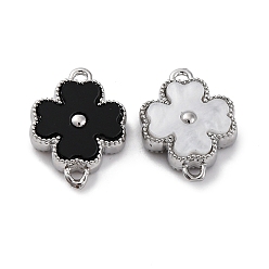 Платина Двухсторонние цветные акриловые соединительные подвески, латунь цветок ссылки, белый и черный, платина, 13.5x10x3 мм, отверстие : 1.2 мм
