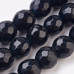 Black Natural Malaysia Jade Beads Strands, Dyed, Faceted, Round, Black, 8mm, Hole: 1mm, about 45pcs/strand, 14.9 inch