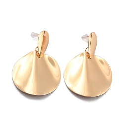 Light Gold Twist Flat Round Iron Stud Earrings for Girl Women, Light Gold, 56mm, Pin: 0.8mm