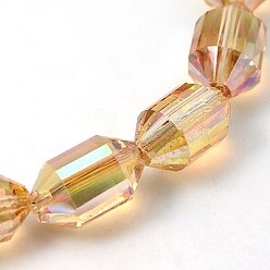 Light Salmon Electroplated Glass Beads, Rainbow Plated, Faceted, Lantern, Light Salmon, 16x10mm, Hole: 1mm