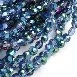 Steel Blue Electroplate Glass Beads Strands, Half Plated, Faceted, Oval, Steel Blue, 6x4mm, Hole: 1mm, about 72pcs/strand, 16 inch