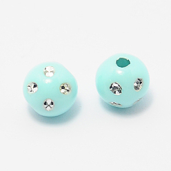 Cyan Opaque Acrylic Beads, Metal Enlaced, Round, Cyan, 8mm, Hole: 2mm, about 2300pcs/500g