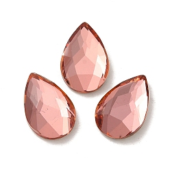Padparadscha Glass Rhinestone Cabochons, Flat Back & Back Plated, Faceted, Teardrop, Padparadscha, 14x9x3.5mm