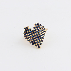 18K gold sapphire blue diamond Fashionable Heart-shaped Ring with Full Rhinestones, Adjustable and Bold Design