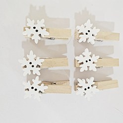Blanched Almond Wooden Clothes Pins, Christmas Theme, Snowflake Pattern, for Hanging Note, Photo, Clothes, Office School Supplies, Blanched Almond & White, 35x7mm