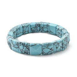 Синтетическая Бирюза Квадратные синтетические бирюзовые бусины эластичные браслеты для женщин и мужчин, внутренний диаметр: 2-1/4~2-3/8 дюйм (5.55~5.95 см)