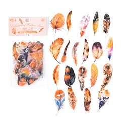 Dark Orange 40Pcs PET Self Adhesive Feather Stickers, Waterproof Feather Decals, for Diary, Album, Notebook, DIY Arts and Crafts, Dark Orange, 50~60mm