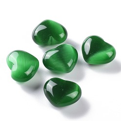 Green Cat Eye Beads, No Hole Beads, Heart, Green, 25x30x15mm