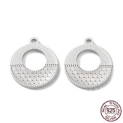Real Platinum Plated Rhodium Plated 925 Sterling Silver Pendants, Flat Round with Polka Dot Charm, Textured, Real Platinum Plated, 16x14x1.2mm, Hole: 1.5mm