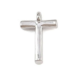 Letter T Латунь прелести, стойки покрытие, долговечный, без кадмия и без свинца, платина, Письмо T, 8.5x6x1.3 мм, отверстие : 0.8 мм