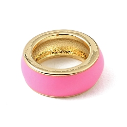 Tief rosa Zwischenperlen aus Messing-Emaille, langlebig überzogen, cadmiumfrei und bleifrei, echt 18 k vergoldet, Gestell, tief rosa, 11x4 mm, Bohrung: 7.5 mm