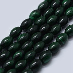 Malachite Natural Malachite Beads Strands, Oval, 8x6mm, Hole: 0.8mm, about 46pcs/strand, 15.5 inch(39.5cm)