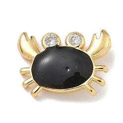 Черный Стойка покрытие латунь микропаве прозрачный кубический цирконий с эмалевыми подвесками, долговечный, без свинца и без кадмия, реальный 18 k позолоченный, краб, чёрные, 10.5x14x3.5 мм, отверстие : 3x1 мм