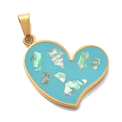 Темно-бирюзовый Ионное покрытие (ip) 304 подвески из нержавеющей стали с эмалью, шарма сердца, реальный 14 k позолоченный, темные бирюзовый, 23x26x2.5 мм, отверстие : 6x3 мм