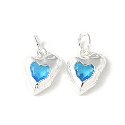 Озёрно--синий Латунные микро проложить кубического циркония подвески, сердце прелести, стойки покрытие, прочное покрытие, без кадмия и без свинца, с целью перехода в кольце, Плут синий, 12.5x10.5x3.5 мм, отверстие : 4.5 мм