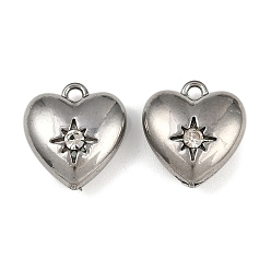 Кристалл 304 прелести нержавеющей стали, со стразами, шарма сердца, кристалл, 13.5x12.5x5.5 мм, отверстие : 1.5 мм