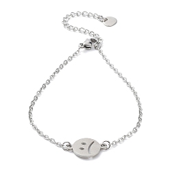 Flat Round 201 Stainless Steel Link Bracelets with Cable Chains, Flat Round, 7-1/4 inch(18.5cm)