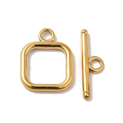 Real 18K Gold Plated Ion Plating(IP) 304 Stainless Steel Toggle Clasps, Square, Real 18K Gold Plated, Square: 18x13.5x2mm, Hole: 3mm, Bar: 19.5x6x2mm, Hole: 3mm