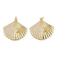 Белый Латунь эмаль подвески, с целью перехода в кольце, форма ракушки с подвеской в виде морской звезды, реальный 18 k позолоченный, стойки покрытие, без свинца и без кадмия, долговечный, белые, 26x28x5 мм, отверстие : 3 мм