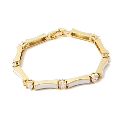 Белый Латунные браслеты-цепочки с микропаве из прозрачных кубических цирконий для женщин, прямоугольник и плоский круглый, с эмалью, стойки покрытие, долговечный, без кадмия и без свинца, реальный 18 k позолоченный, белые, 6.89 дюйм (17.5 см)