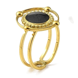 Настоящее золото 18K 304 эмалированные открытые манжеты из нержавеющей стали для женщин, ионное покрытие (ip), овальные, реальный 18 k позолоченный, внутренний диаметр: регулируемый