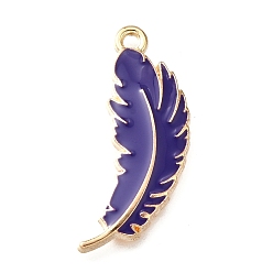 Темно-синий  Шифер Подвески из эмали и сплава, очарование перьев, стойки покрытие, долговечный, без свинца, без кадмии и без никеля, золотые, темный сланец синий, 30x11x2 мм, отверстие : 1.8 мм