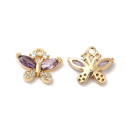 Medium Purple Real 18K Gold Plated Brass Pendant, with Glass, Butterfly Charms, Medium Purple, 10.5x13x3.3mm, Hole: 1.2mm