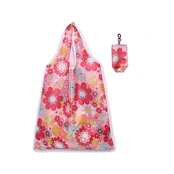 Flower Foldable Polyester Grocery Bags, Reusable Waterproof Shopping Tote Bags, with Pouch and Bag Handle, Flower, 58x38cm