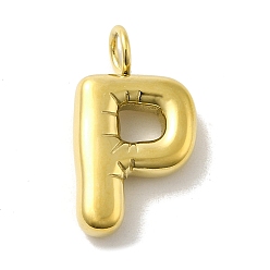 Letter P 304 Stainless Steel Pendants, Real 14K Gold Plated, Letter Charm, Letter P, 24x13.5x5mm, Hole: 4mm