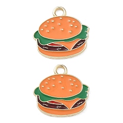 Hamberger Colgantes de la aleación del esmalte, encantos de la comida, dorado, encantos de hamburguesa, 19x19.5x1 mm, agujero: 2.5 mm